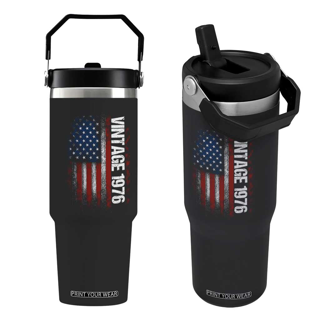 1976 Distressed American Flag Flip Straw Tumbler Patriotic 50th Birthday Graphic TS02 One Size: 30 oz Black Print Your Wear