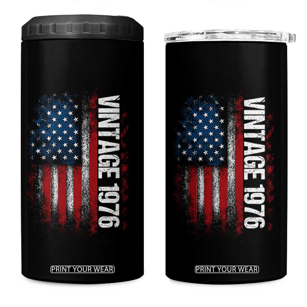 1976 Distressed American Flag 4 in 1 Can Cooler Tumbler Patriotic 50th Birthday Graphic TS02 One Size: 16 oz Black Print Your Wear