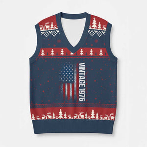1976 Distressed American Flag V-Neck Knit Sweater Vest Patriotic 50th Birthday Graphic TS02 Navy Red Print Your Wear