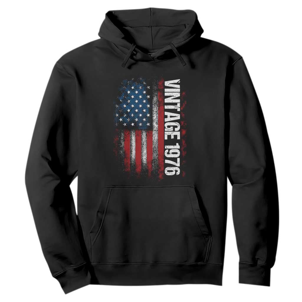 1976 Distressed American Flag Hoodie Patriotic 50th Birthday Graphic TS02 Black Print Your Wear