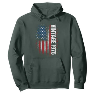 1976 Distressed American Flag Hoodie Patriotic 50th Birthday Graphic TS02 Dark Forest Green Print Your Wear