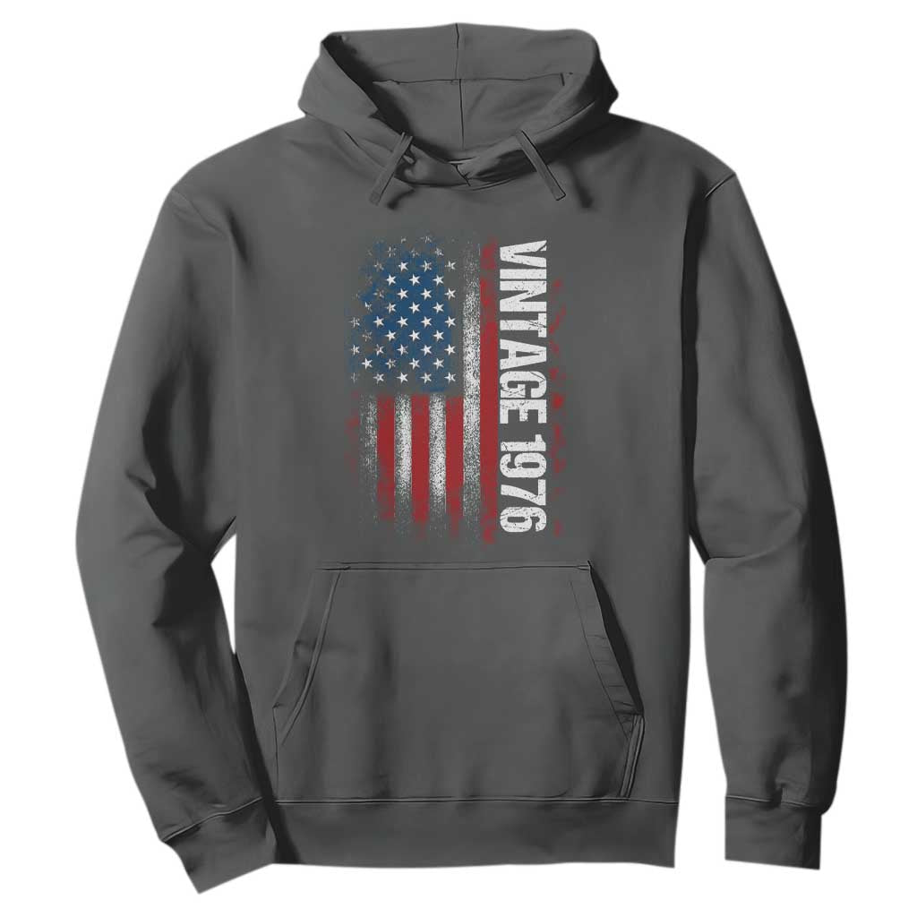 1976 Distressed American Flag Hoodie Patriotic 50th Birthday Graphic TS02 Dark Heather Print Your Wear