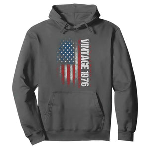 1976 Distressed American Flag Hoodie Patriotic 50th Birthday Graphic TS02 Dark Heather Print Your Wear