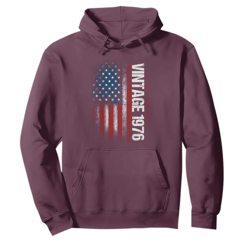 1976 Distressed American Flag Hoodie Patriotic 50th Birthday Graphic TS02 Maroon Print Your Wear