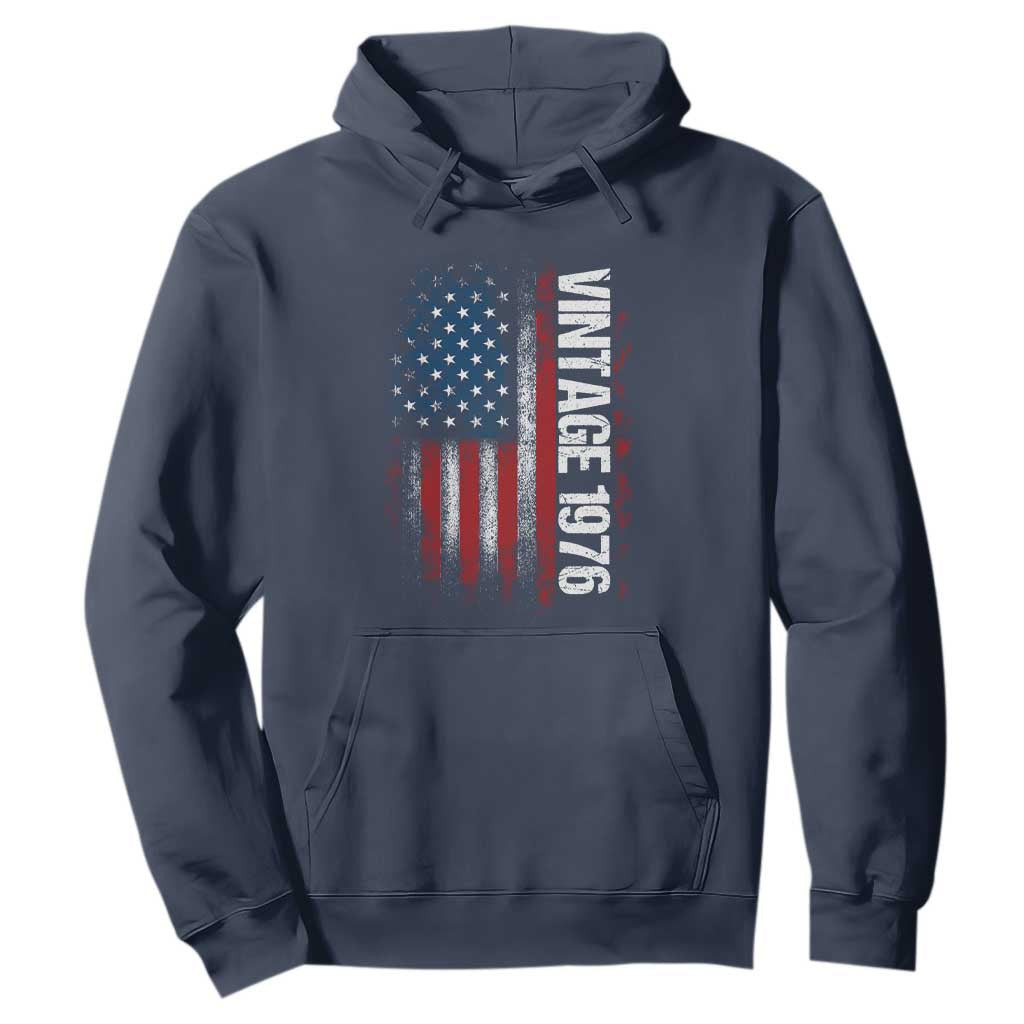 1976 Distressed American Flag Hoodie Patriotic 50th Birthday Graphic TS02 Navy Print Your Wear