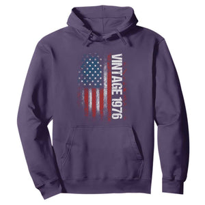 1976 Distressed American Flag Hoodie Patriotic 50th Birthday Graphic TS02 Purple Print Your Wear