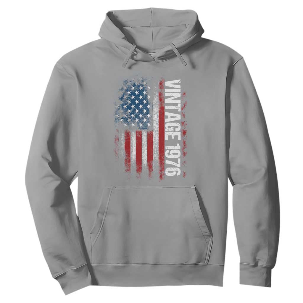 1976 Distressed American Flag Hoodie Patriotic 50th Birthday Graphic TS02 Sport Gray Print Your Wear