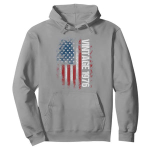 1976 Distressed American Flag Hoodie Patriotic 50th Birthday Graphic TS02 Sport Gray Print Your Wear