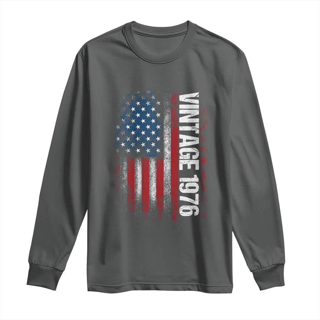 1976 Distressed American Flag Long Sleeve Shirt Patriotic 50th Birthday Graphic TS02 Dark Heather Print Your Wear