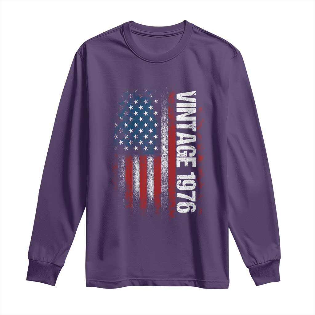 1976 Distressed American Flag Long Sleeve Shirt Patriotic 50th Birthday Graphic TS02 Purple Print Your Wear