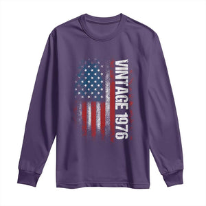 1976 Distressed American Flag Long Sleeve Shirt Patriotic 50th Birthday Graphic TS02 Purple Print Your Wear