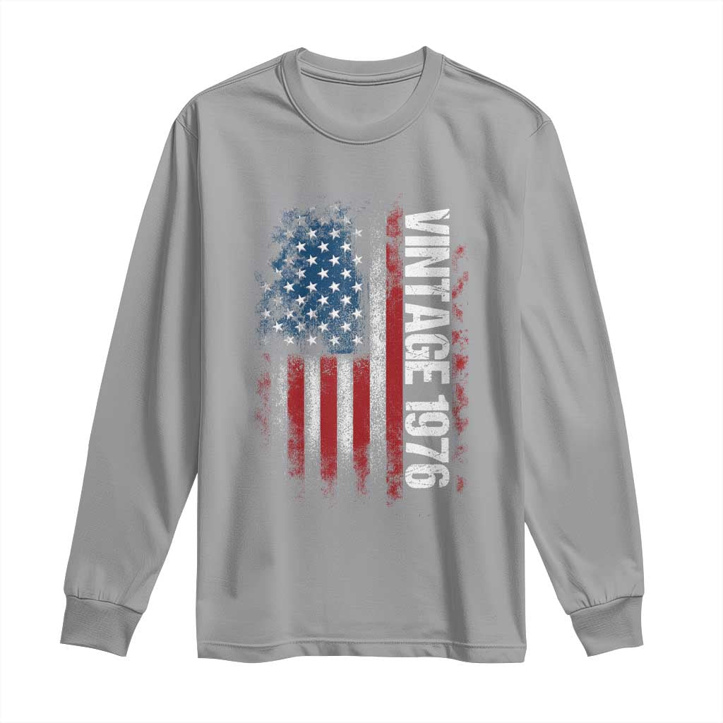 1976 Distressed American Flag Long Sleeve Shirt Patriotic 50th Birthday Graphic TS02 Sport Gray Print Your Wear