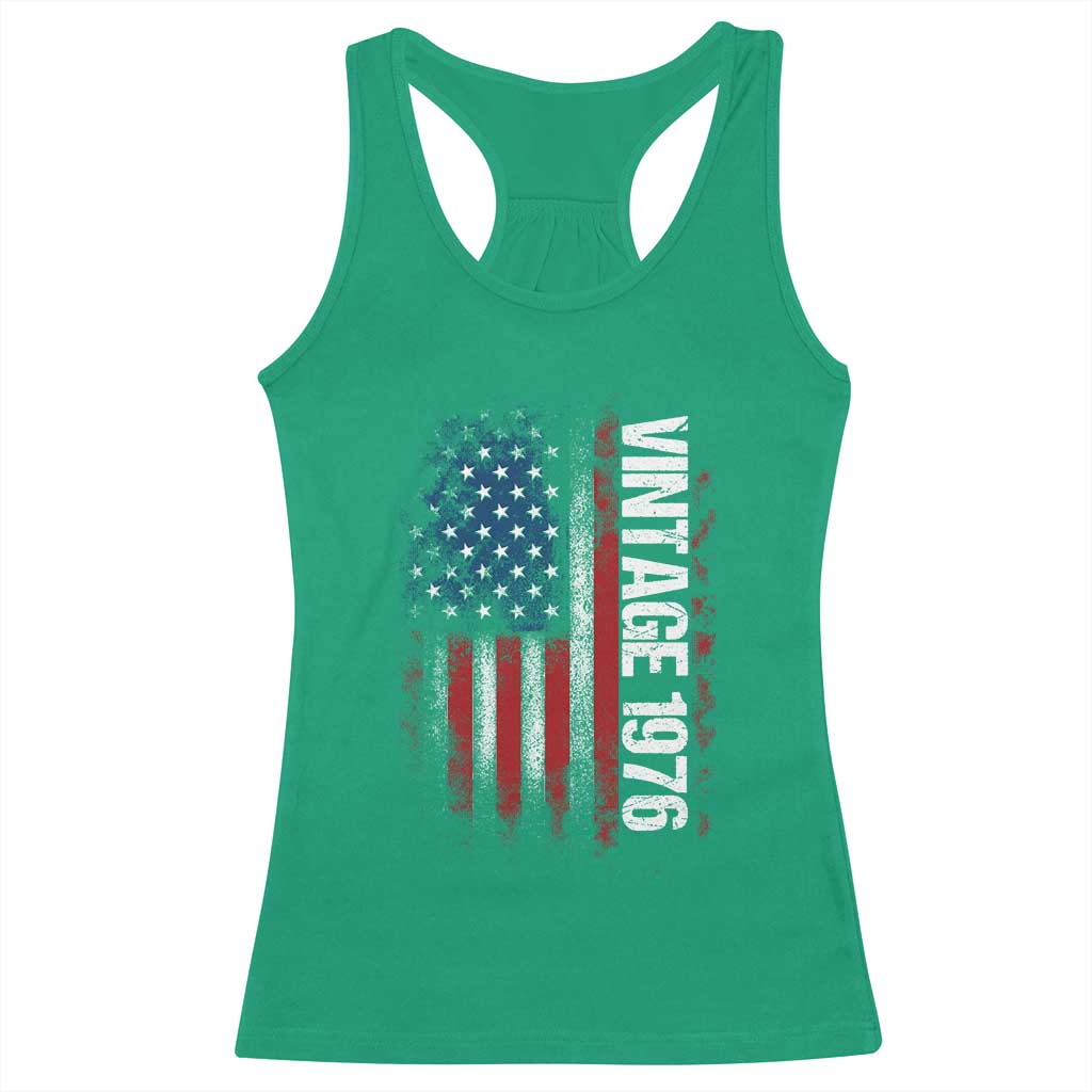 1976 Distressed American Flag Racerback Tank Top Patriotic 50th Birthday Graphic TS02 Irish Green Print Your Wear