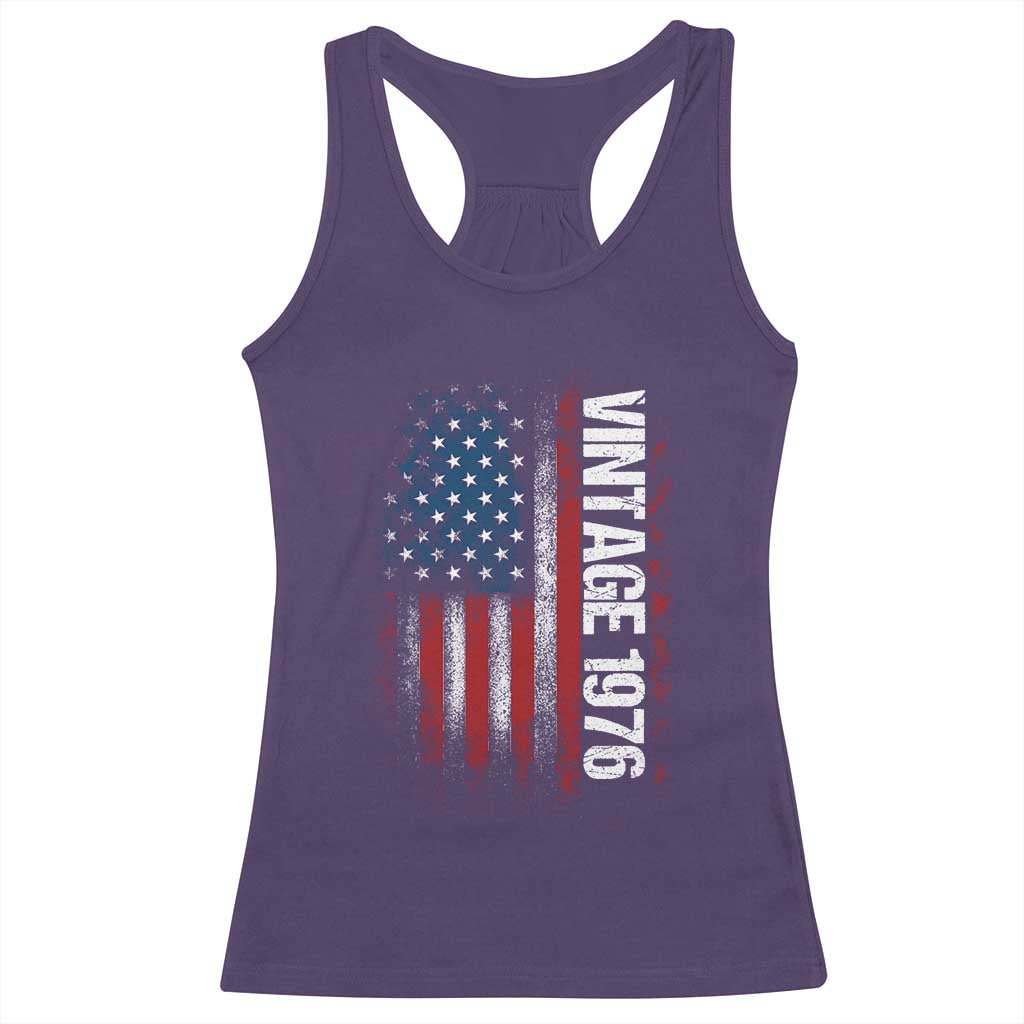 1976 Distressed American Flag Racerback Tank Top Patriotic 50th Birthday Graphic TS02 Purple Print Your Wear