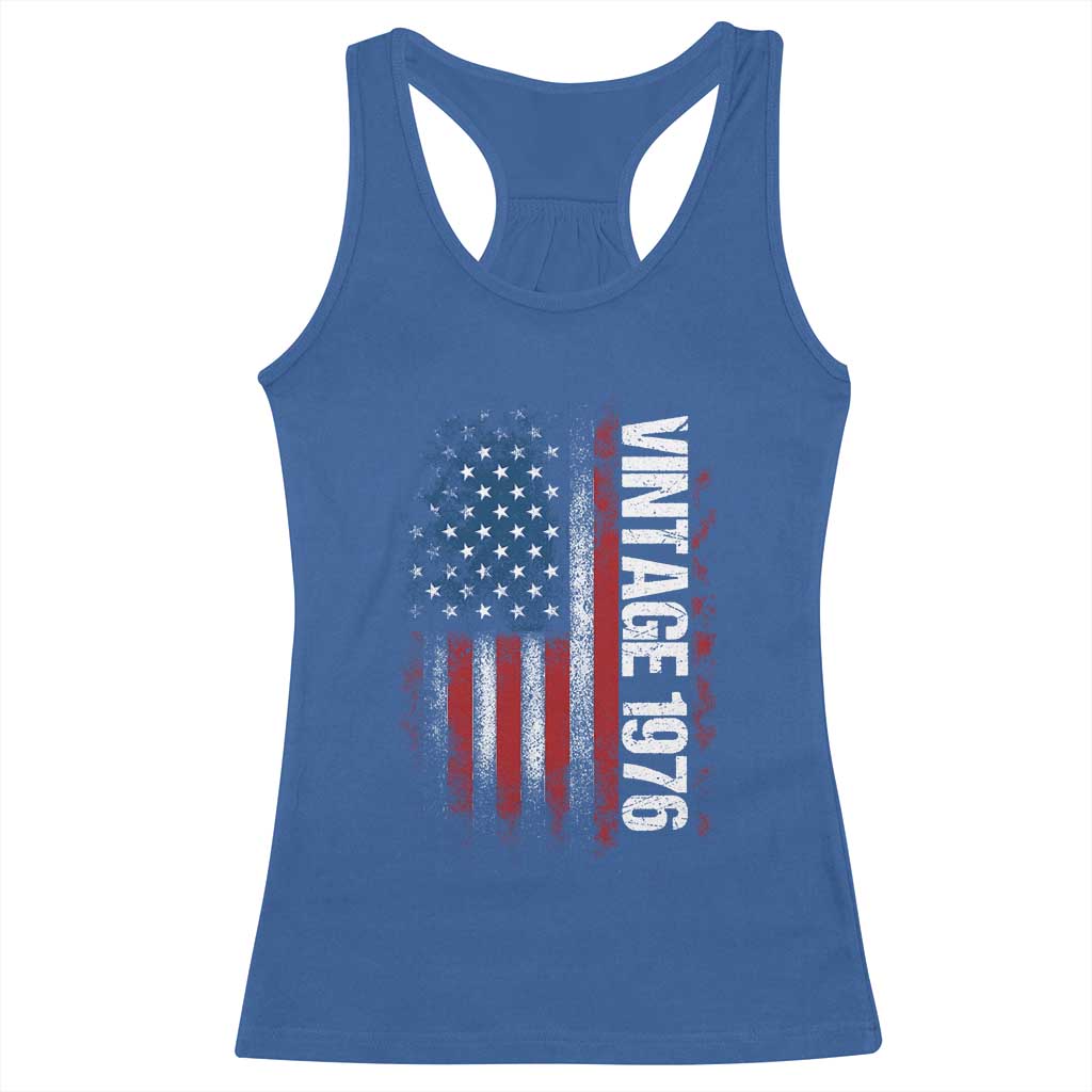 1976 Distressed American Flag Racerback Tank Top Patriotic 50th Birthday Graphic TS02 Royal Blue Print Your Wear