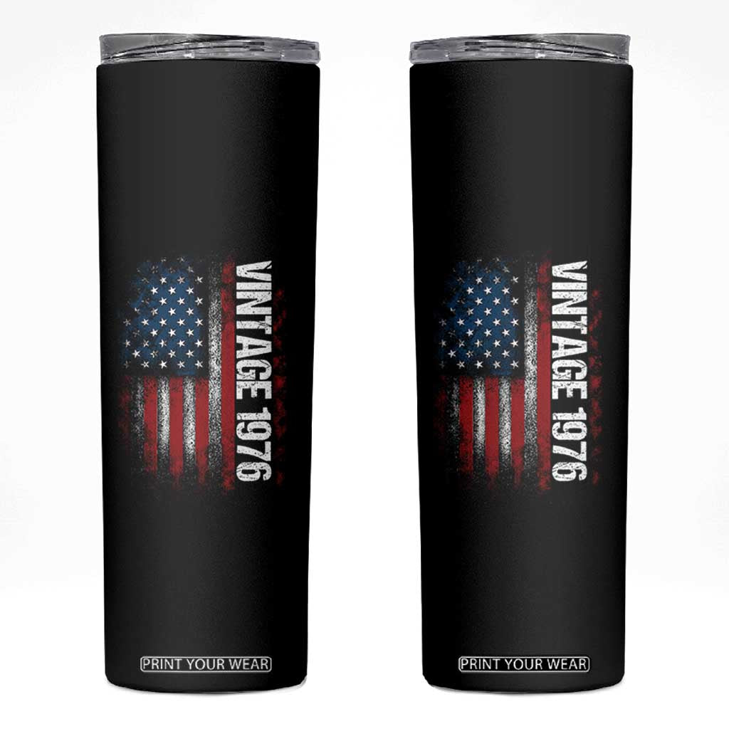 1976 Distressed American Flag Skinny Tumbler Patriotic 50th Birthday Graphic TS02 Black Print Your Wear