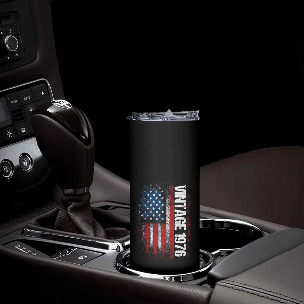 1976 Distressed American Flag Skinny Tumbler Patriotic 50th Birthday Graphic TS02 Print Your Wear
