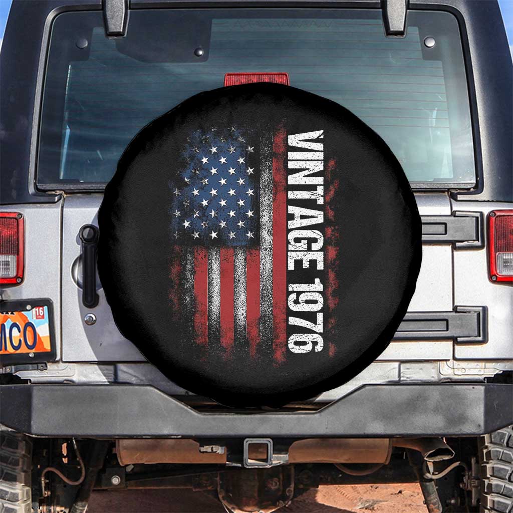 1976 Distressed American Flag Spare Tire Cover Patriotic 50th Birthday Graphic TS02 No hole Black Print Your Wear