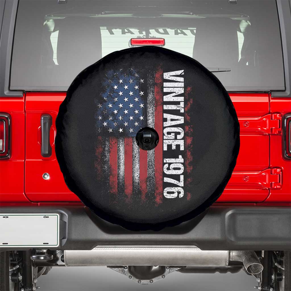 1976 Distressed American Flag Spare Tire Cover Patriotic 50th Birthday Graphic TS02 Black Print Your Wear