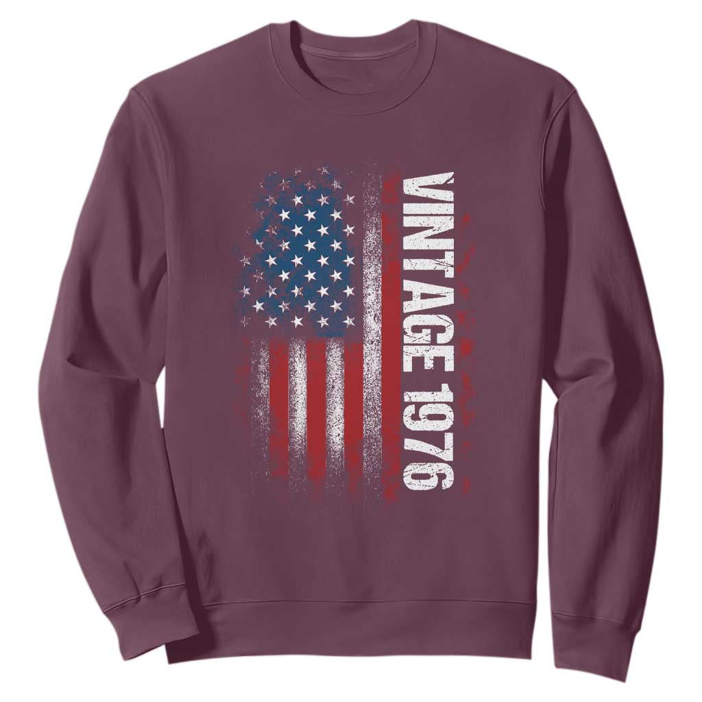 1976 Distressed American Flag Sweatshirt Patriotic 50th Birthday Graphic TS02 Maroon Print Your Wear