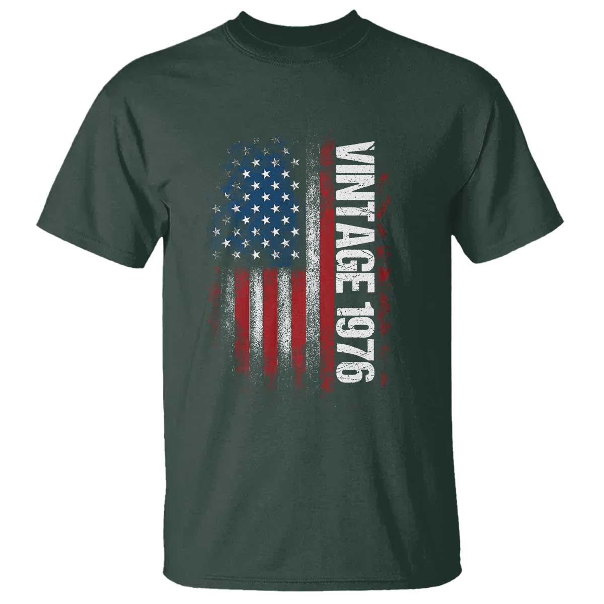 1976 Distressed American Flag T Shirt Patriotic 50th Birthday Graphic TS02 Dark Forest Green Print Your Wear