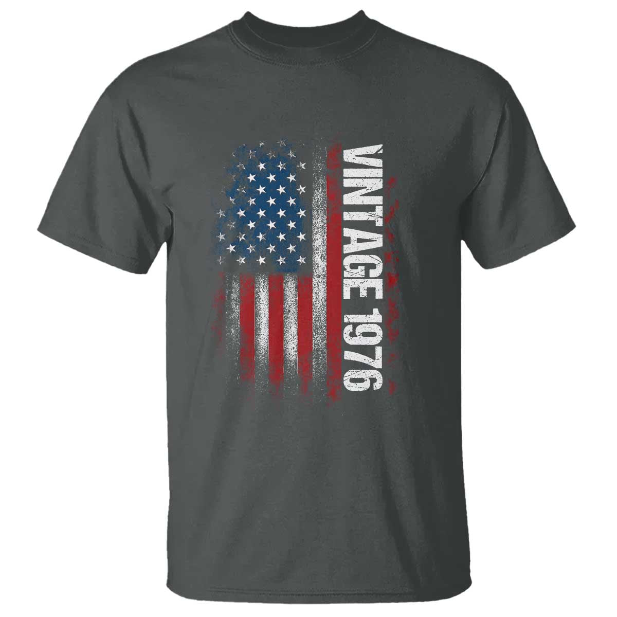 1976 Distressed American Flag T Shirt Patriotic 50th Birthday Graphic TS02 Dark Heather Print Your Wear