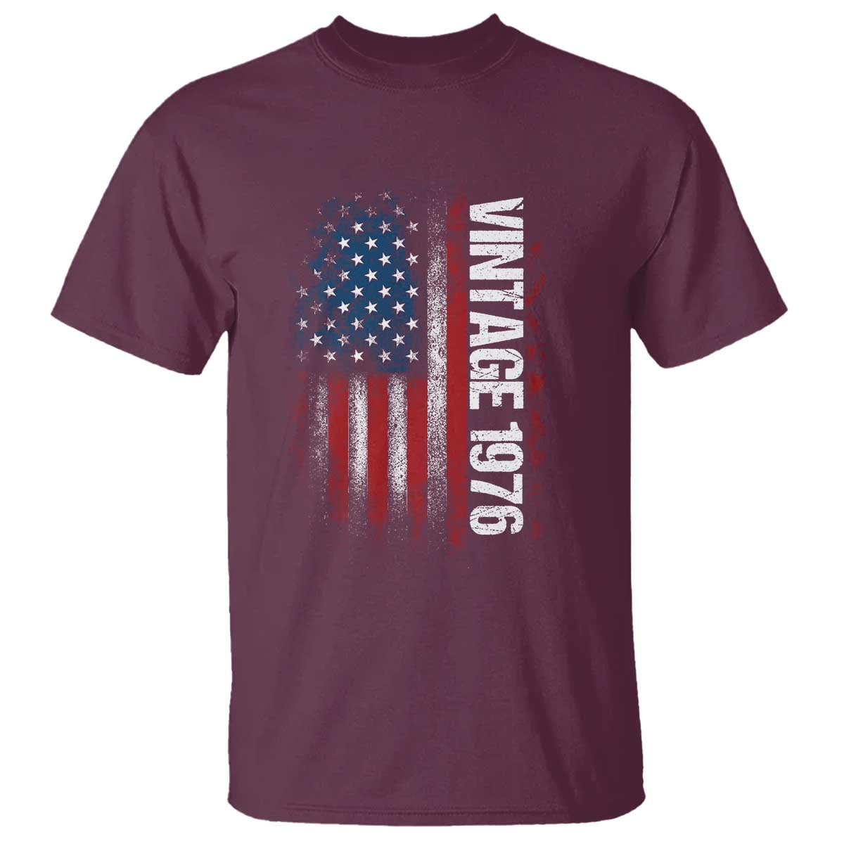 1976 Distressed American Flag T Shirt Patriotic 50th Birthday Graphic TS02 Maroon Print Your Wear