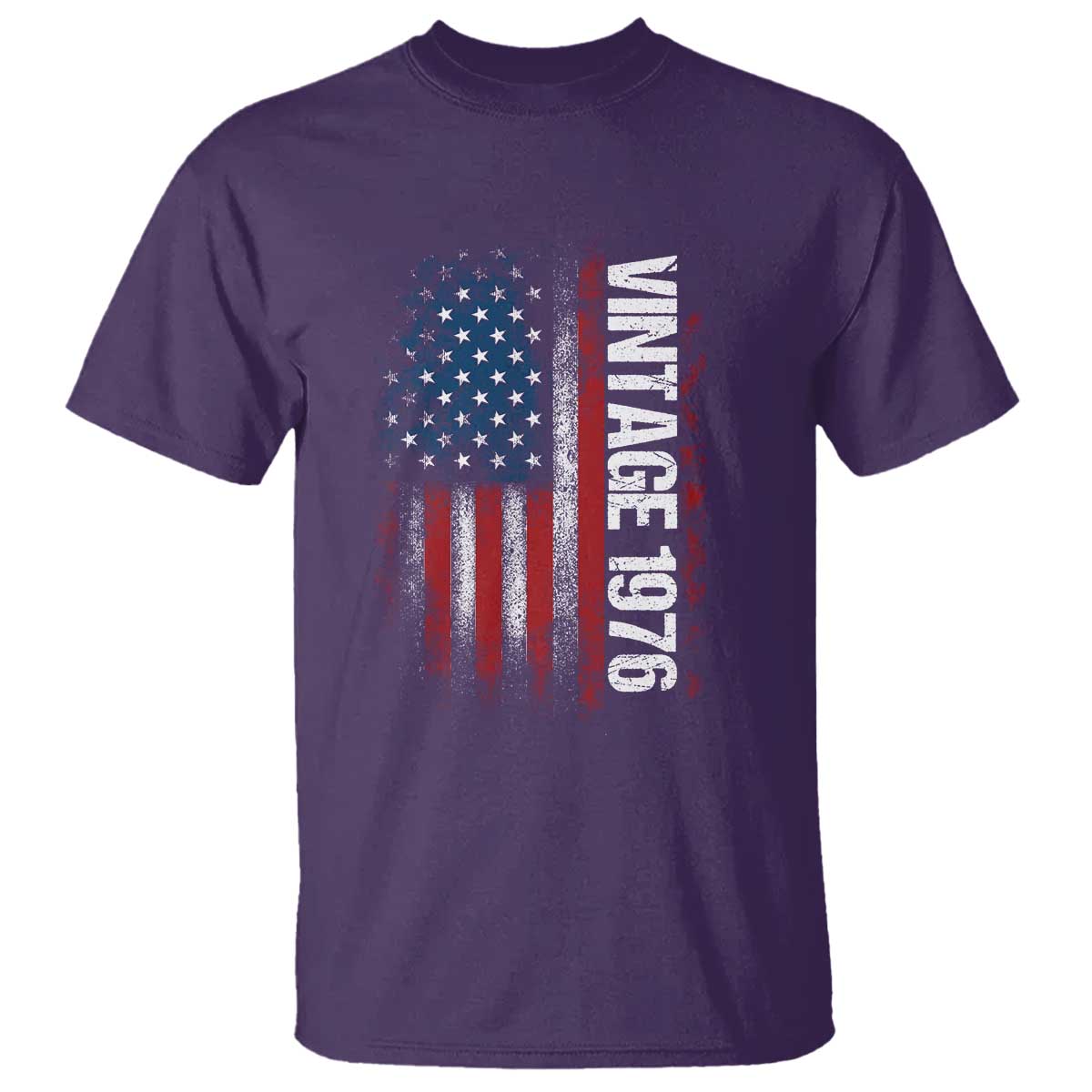 1976 Distressed American Flag T Shirt Patriotic 50th Birthday Graphic TS02 Purple Print Your Wear