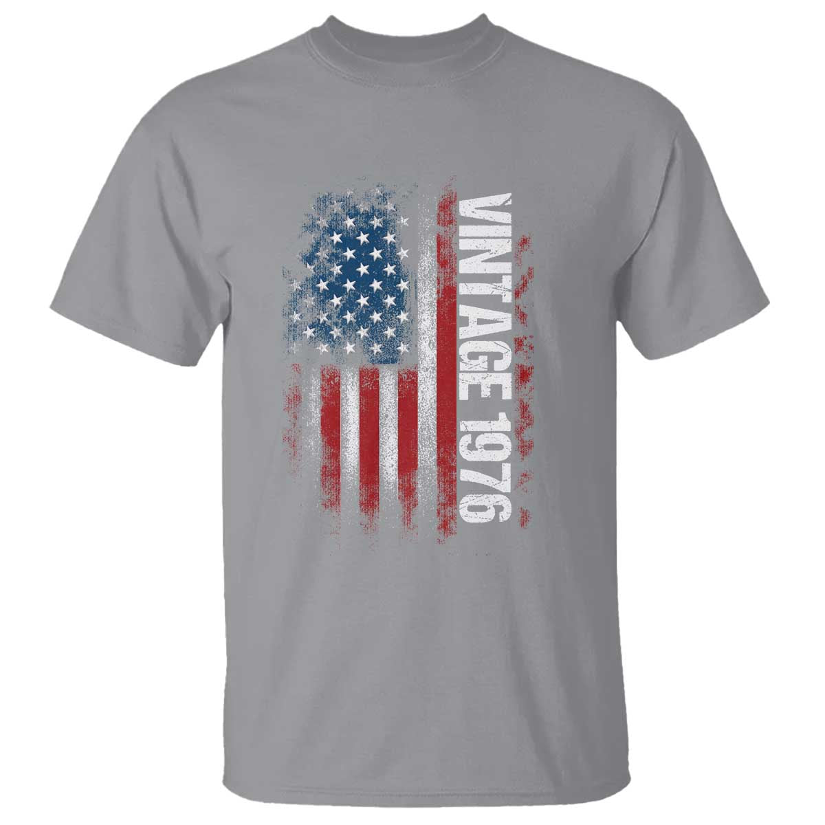 1976 Distressed American Flag T Shirt Patriotic 50th Birthday Graphic TS02 Sport Gray Print Your Wear