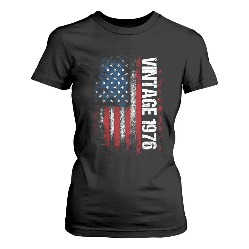 1976 Distressed American Flag T Shirt For Women Patriotic 50th Birthday Graphic TS02 Black Print Your Wear