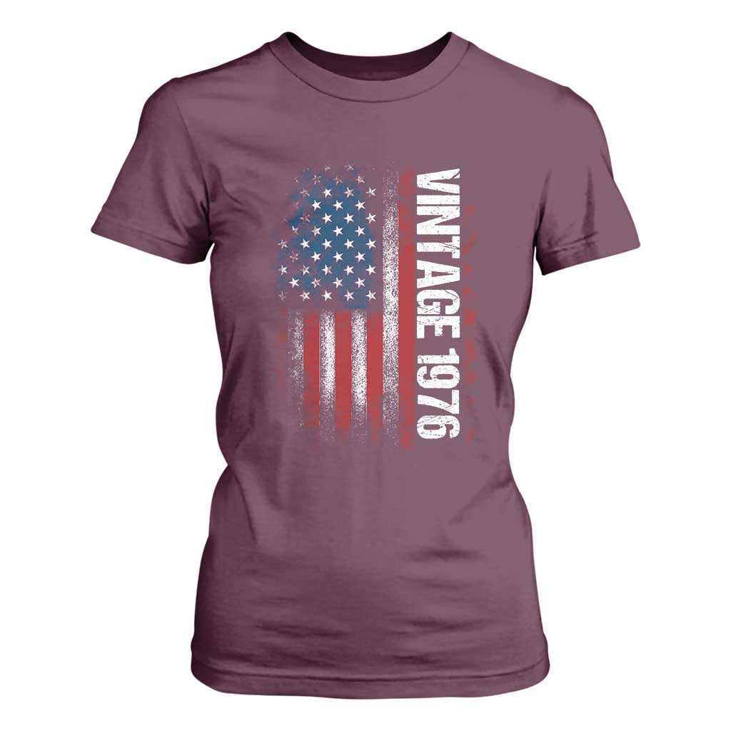1976 Distressed American Flag T Shirt For Women Patriotic 50th Birthday Graphic TS02 Maroon Print Your Wear