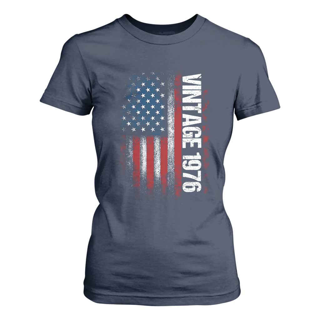1976 Distressed American Flag T Shirt For Women Patriotic 50th Birthday Graphic TS02 Navy Print Your Wear