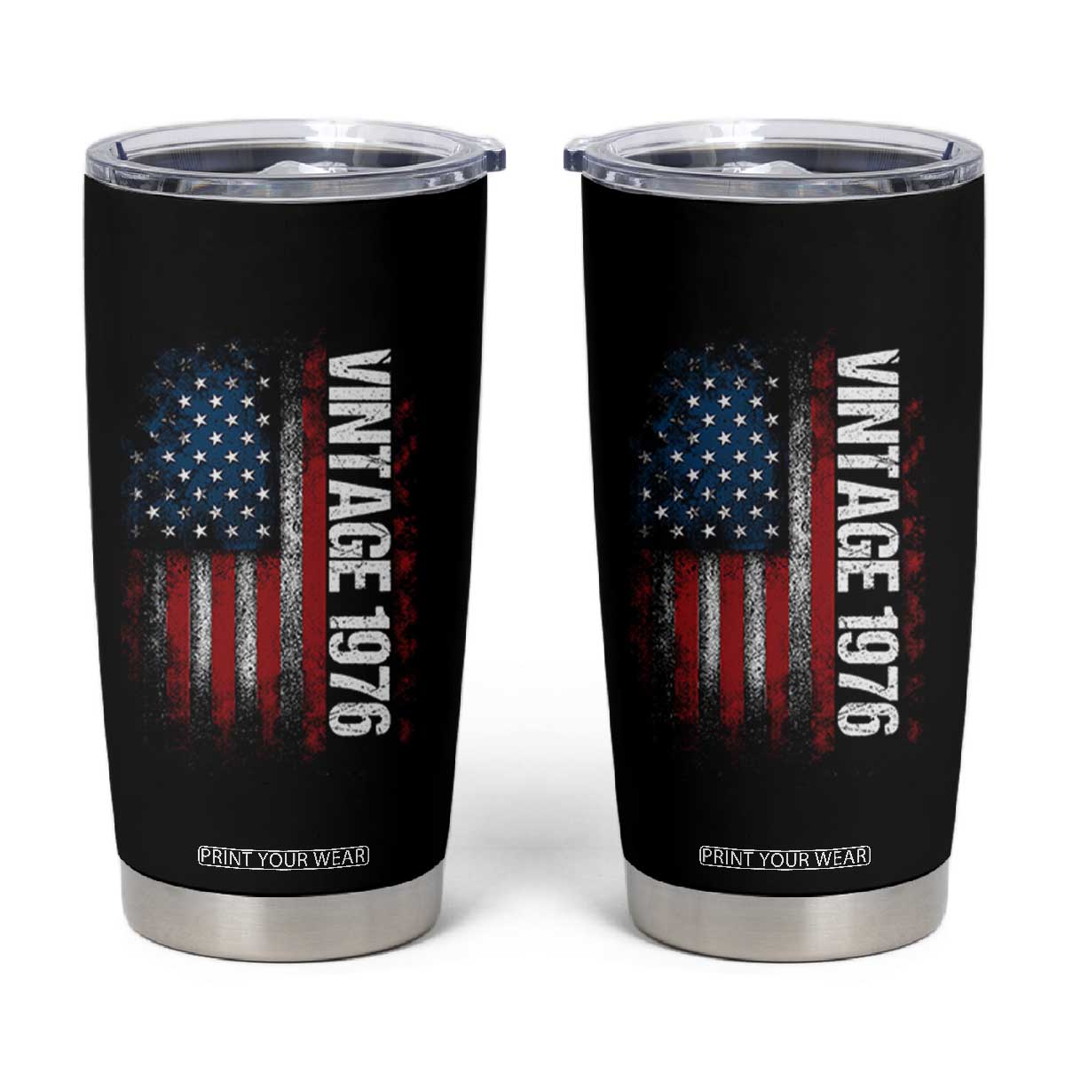 1976 Distressed American Flag Tumbler Cup Patriotic 50th Birthday Graphic TS02 Black Print Your Wear