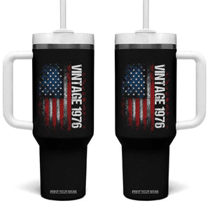 1976 Distressed American Flag Tumbler With Handle Patriotic 50th Birthday Graphic TS02 One Size: 40 oz Black Print Your Wear