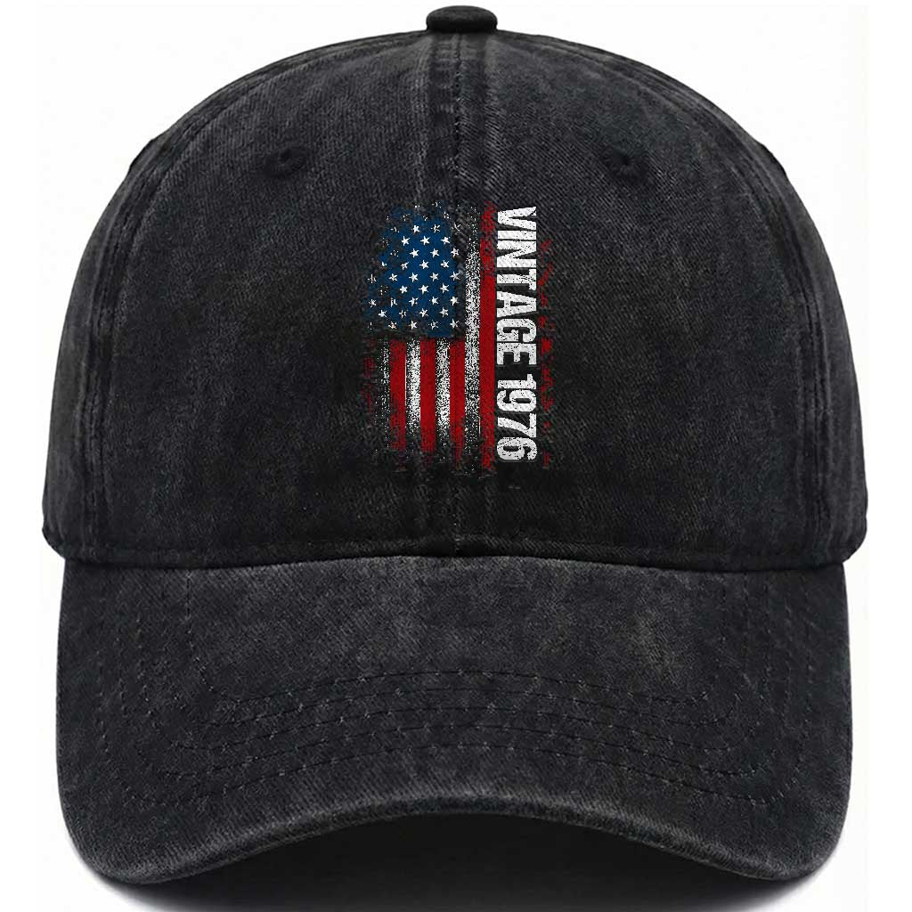 1976 Distressed American Flag Washed Cotton Baseball Cap Patriotic 50th Birthday Graphic TS02 Print Your Wear
