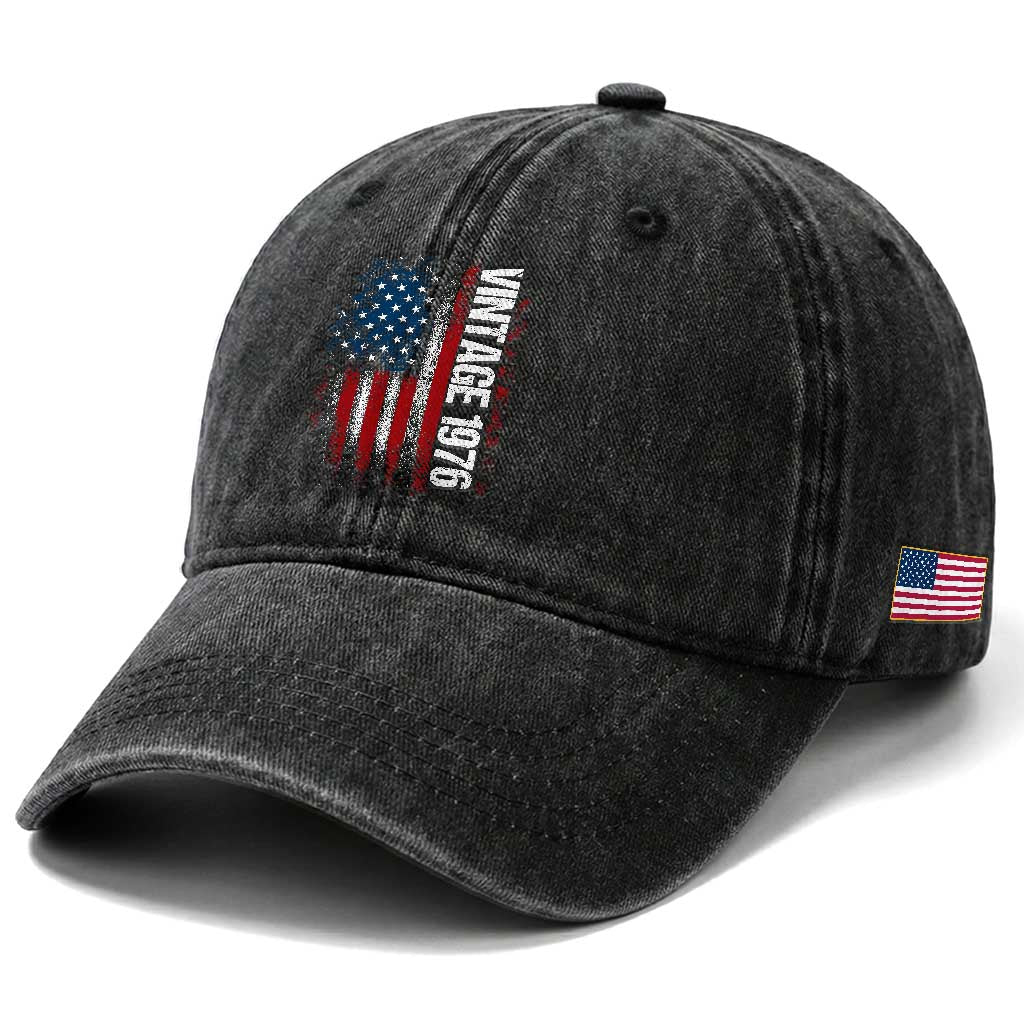 1976 Distressed American Flag Washed Cotton Baseball Cap Patriotic 50th Birthday Graphic TS02 Print Your Wear