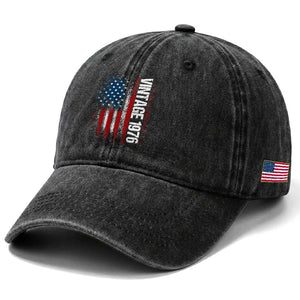 1976 Distressed American Flag Washed Cotton Baseball Cap Patriotic 50th Birthday Graphic TS02 Print Your Wear