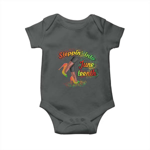 Stepping Into Juneteenth Baby Onesie High Heels African American Black History TS02 Dark Heather Print Your Wear