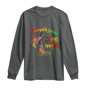 Stepping Into Juneteenth Long Sleeve Shirt High Heels African American Black History TS02 Dark Heather Print Your Wear