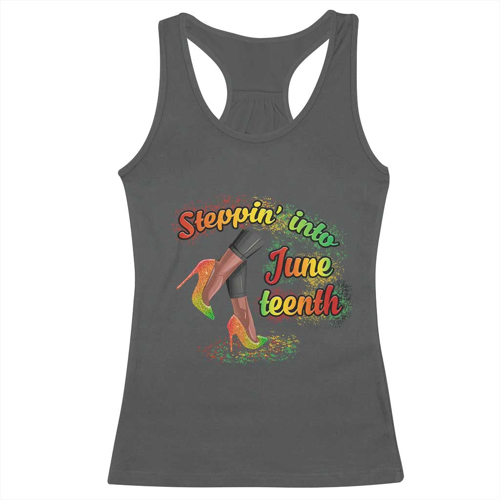 Stepping Into Juneteenth Racerback Tank Top High Heels African American Black History TS02 Dark Heather Print Your Wear