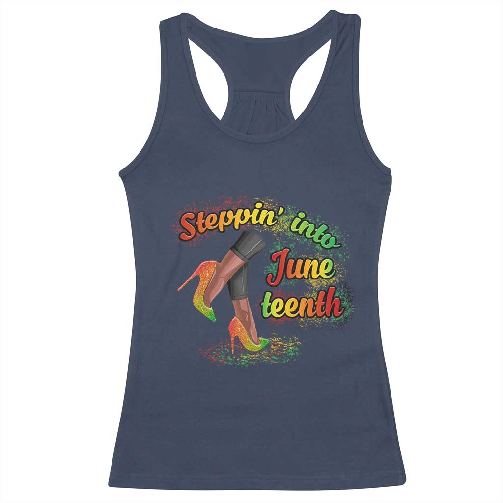 Stepping Into Juneteenth Racerback Tank Top High Heels African American Black History TS02 Navy Print Your Wear