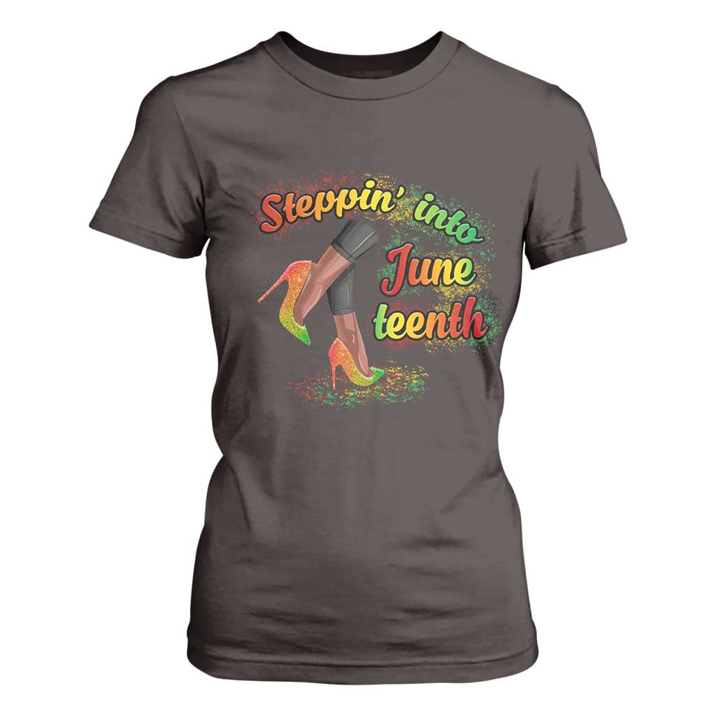 Stepping Into Juneteenth T Shirt For Women High Heels African American Black History TS02 Dark Chocolate Print Your Wear