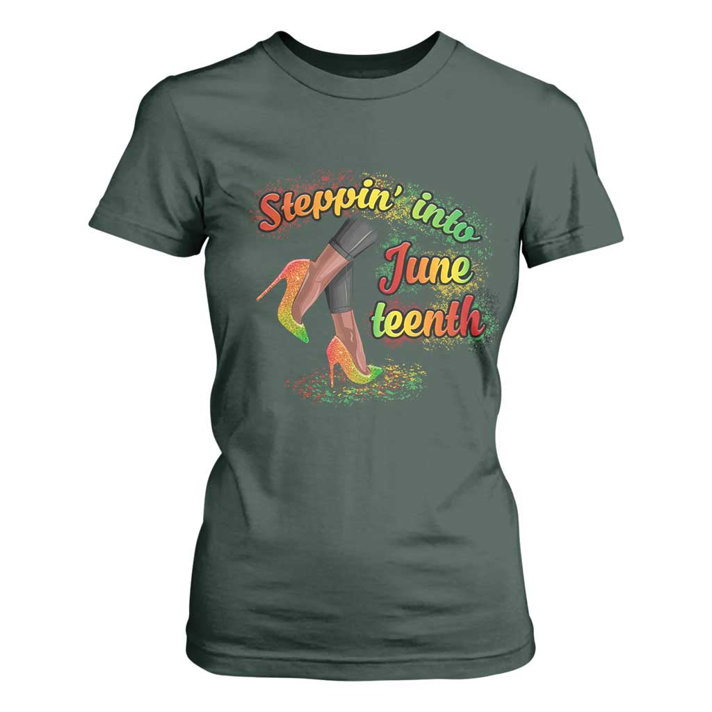 Stepping Into Juneteenth T Shirt For Women High Heels African American Black History TS02 Dark Forest Green Print Your Wear