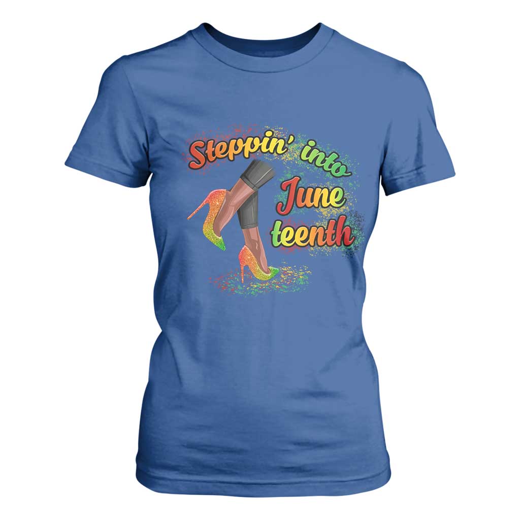 Stepping Into Juneteenth T Shirt For Women High Heels African American Black History TS02 Royal Blue Print Your Wear