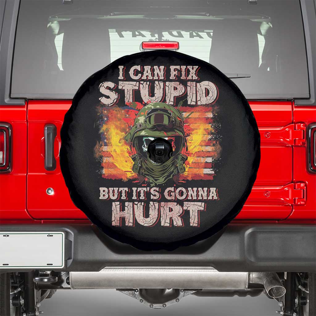 Grumpy Soldier Skull Spare Tire Cover I Can Fix Stupid But It's Gonna Hurt TS02 Black Print Your Wear