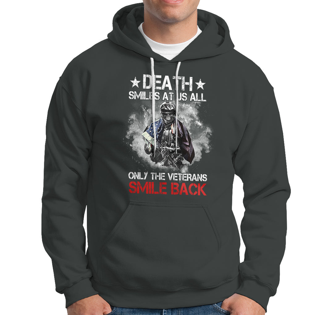 Death Smiles At Us All Only The Veterans Smile Back American Flag Cover Skeleton Hoodie TS02 Printyourwear