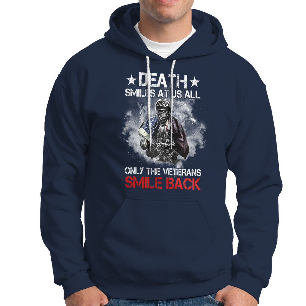Death Smiles At Us All Only The Veterans Smile Back American Flag Cover Skeleton Hoodie TS02 Printyourwear