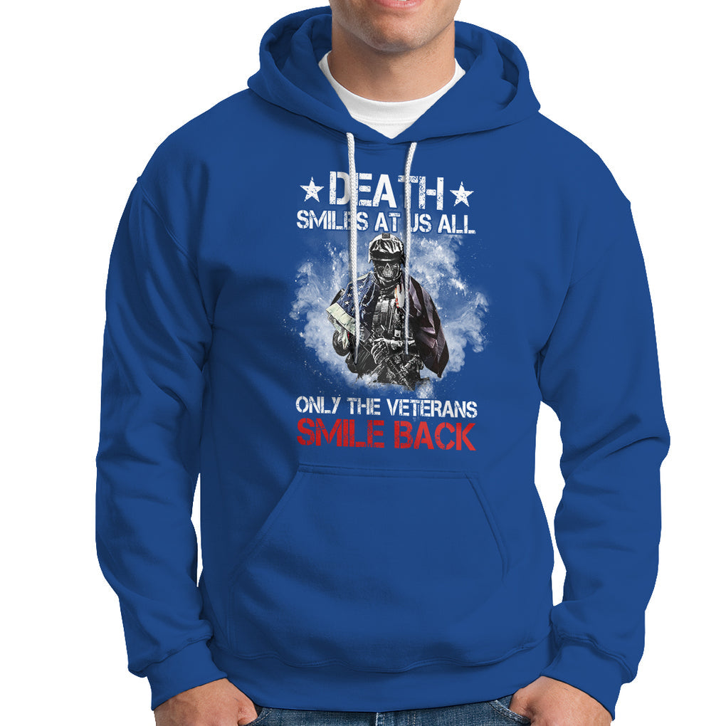Death Smiles At Us All Only The Veterans Smile Back American Flag Cover Skeleton Hoodie TS02 Printyourwear