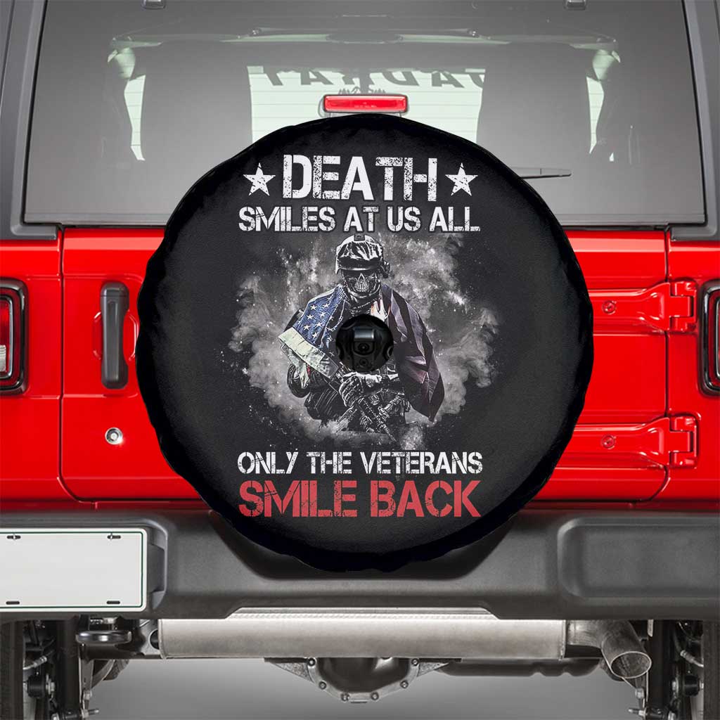 Veteran Spare Tire Cover Death Smiles At Us All Only The Veterans Smile Back American Flag Cover Skeleton TS02 Black Print Your Wear