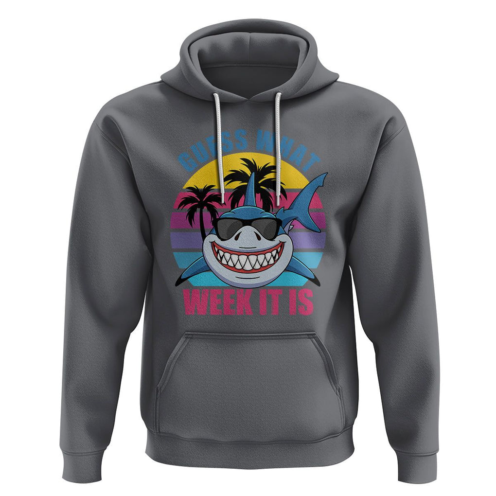Funny Shark Lover Hoodie Guess What Week It Is Retro Summer Beach TS02 Charcoal Printyourwear